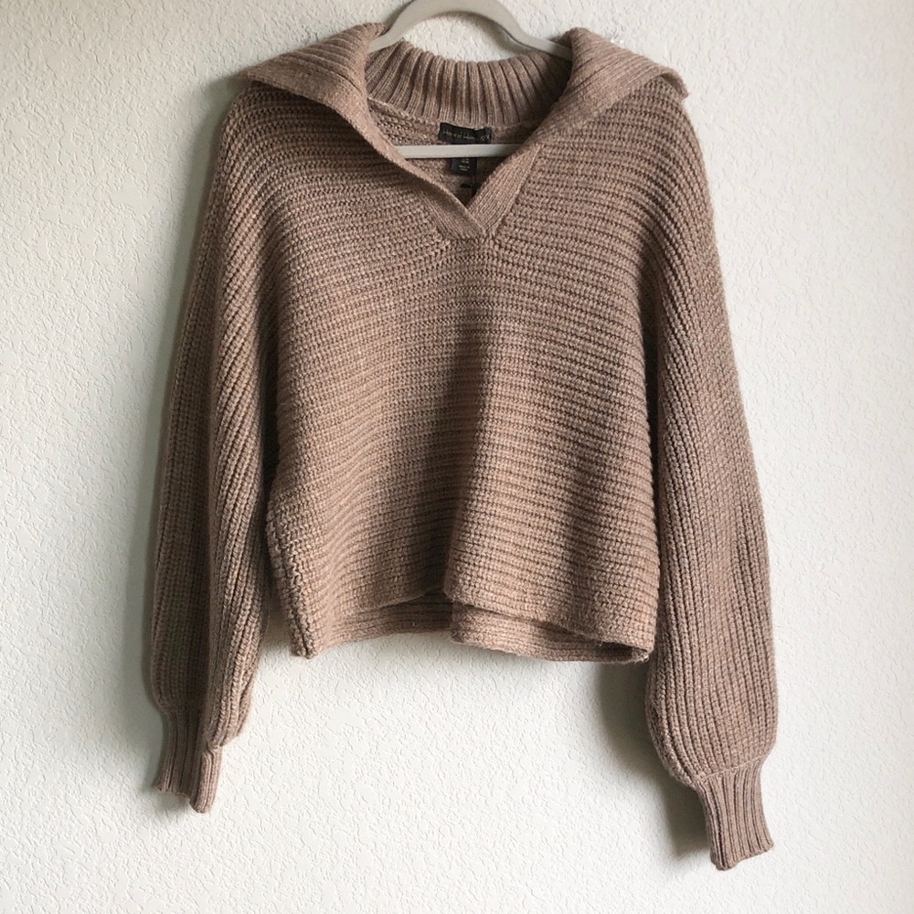 NWT House Of Harlow Oversized Collared Sweater Brown Slouchy Layering - Picture 1 of 13